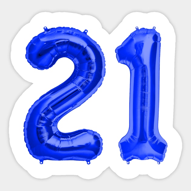 Bright Blue 21st Birthday Metallic Helium Balloons Numbers Sticker by podartist